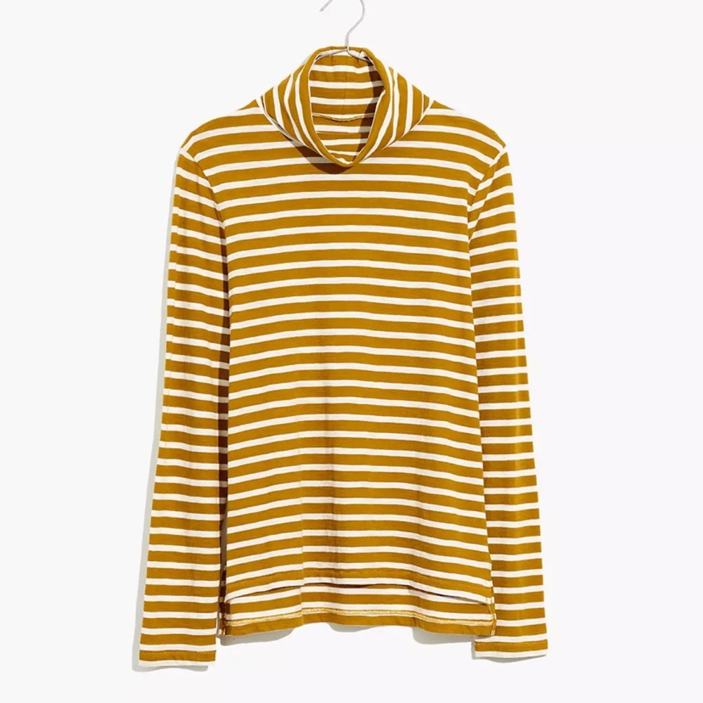 NWT Madewell Mustard Yellow Whisper Cotton Turtleneck in Helene Stripe